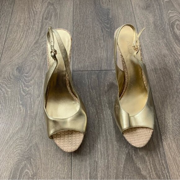 Aldo Women's Wedge Platform Sandals espadrilles Slingback Gold Y2k 2000s Size 9 - Picture 3 of 15